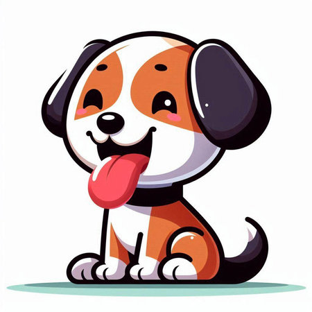 Cute cartoon dog with tongue out. Vector illustration isolated on white background.のイラスト素材