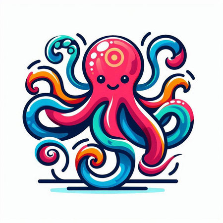 Octopus on a white background. Vector illustration in a flat style.のイラスト素材