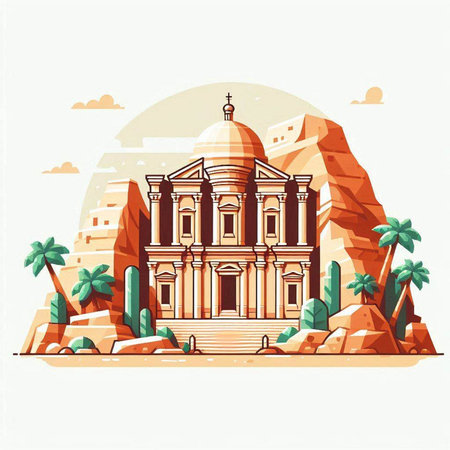Egyptian temple in Egypt. Vector illustration on white background. EPS10のイラスト素材