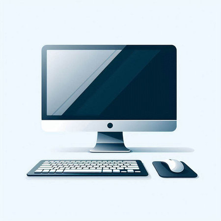 Computer monitor with keyboard and mouse on a white background. Vector illustration.のイラスト素材