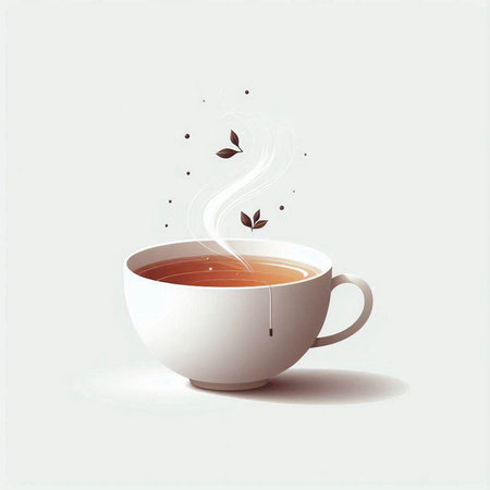 Cup of tea with steam on white background. Vector illustration.のイラスト素材