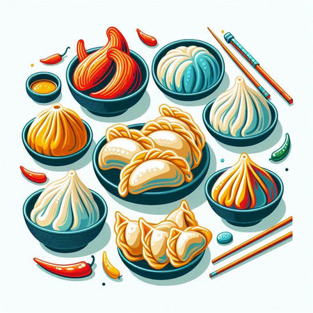 Vietnamese dumplings set. Vector illustration in cartoon styleのイラスト素材