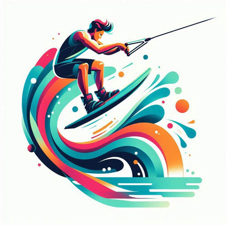Water sport, kitesurfing, vector abstract colorful background.のイラスト素材