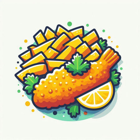 Fried fish icon. Vector illustration of fried fish with lemon.のイラスト素材