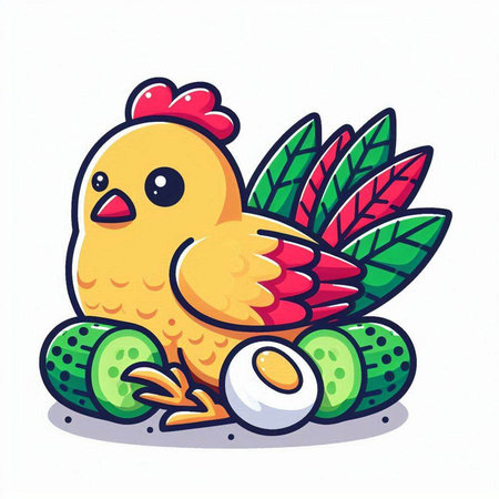 Cute cartoon chicken sitting on a cactus. Vector illustration.のイラスト素材