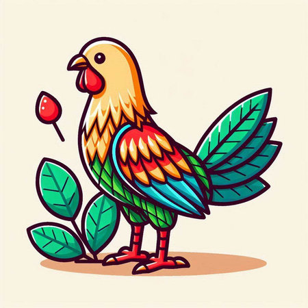 Vector illustration of a rooster with a rose in its beakのイラスト素材