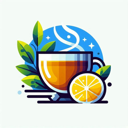 Cup of tea with lemon and mint leaves. Vector illustration.のイラスト素材