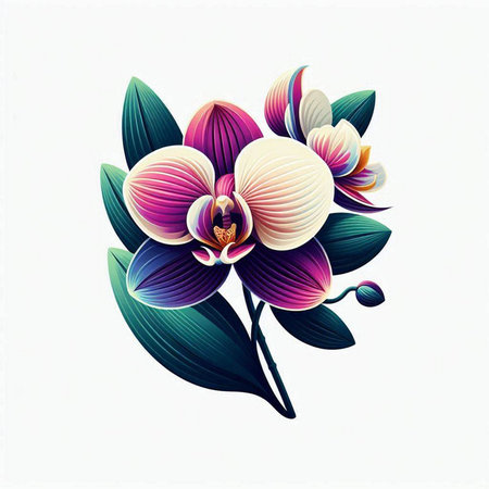 Bouquet of orchids on white background. Vector illustration.のイラスト素材