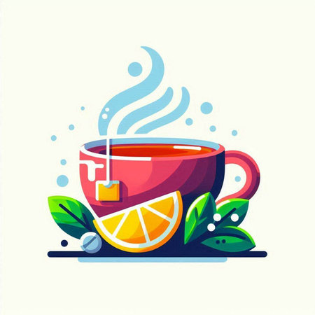 Cup of tea with lemon and mint leaves. Vector illustration.のイラスト素材