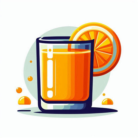 Orange juice in a glass. Vector illustration in a flat style.のイラスト素材