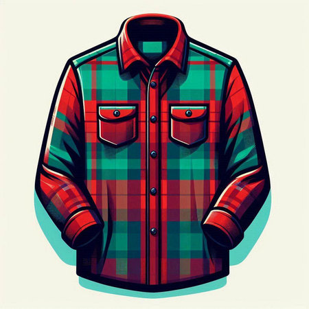 Vector illustration of a red shirt with a checkered pattern.のイラスト素材