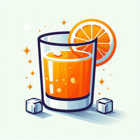 Cocktail with orange slice and ice cubes. Vector illustration.のイラスト素材