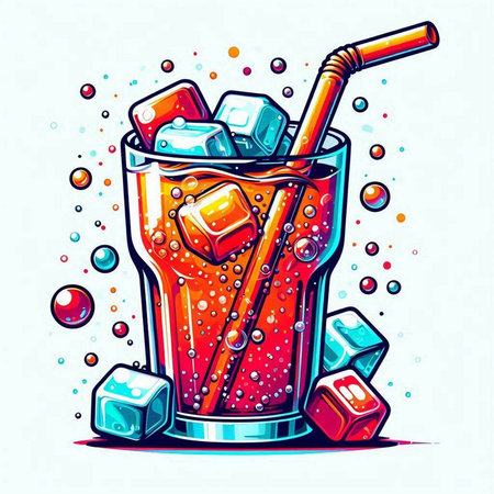 Cocktail with ice cubes and a straw. Vector illustration.のイラスト素材