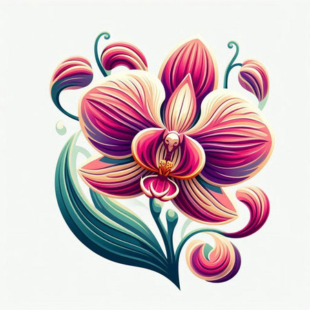 Orchid flower vector illustration. Floral background with orchids.のイラスト素材