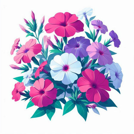 Bouquet of colorful flowers isolated on white background. Vector illustration.のイラスト素材