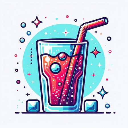 Cocktail with ice and straw. Vector illustration in flat style.のイラスト素材