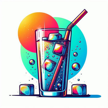 Cocktail with ice cubes and straws. Vector illustration.のイラスト素材