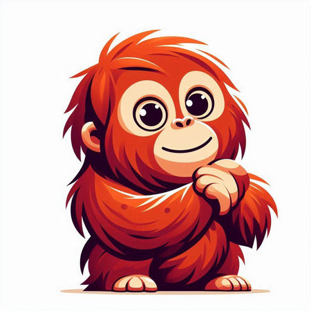 funny cartoon orangutan isolated on white background. vector illustrationのイラスト素材