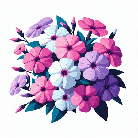 Vector illustration of a bouquet of pink and blue flowers on a white backgroundのイラスト素材