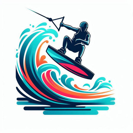 Kitesurfer on a surfboard. Water sport. Vector illustrationのイラスト素材