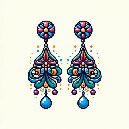 Colorful earrings with precious stones. Vector illustration in hand drawn style.のイラスト素材