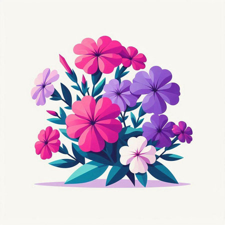Flower bouquet with pink and purple flowers. Vector illustration.のイラスト素材