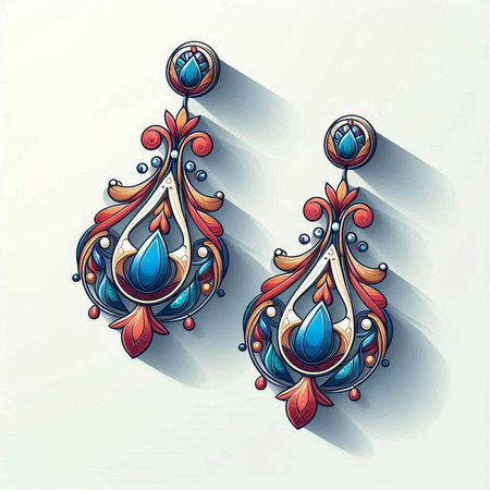 Hand drawn earrings with blue ornaments. Vector illustration.のイラスト素材