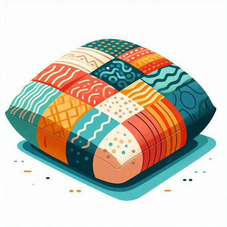 Illustration of colorful pillow with geometric pattern on white background - vectorのイラスト素材
