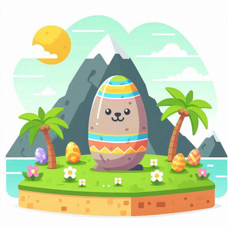 Easter egg on the island. Vector illustration in flat style.のイラスト素材