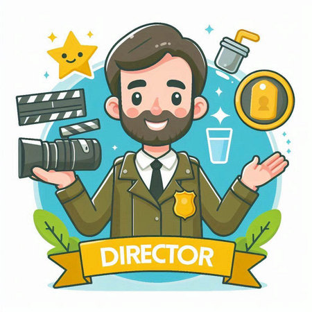 Cinema director with camera and clapperboard vector illustration.のイラスト素材