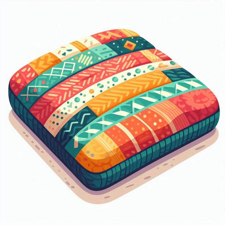 Illustration of a Colorful Textile Pillow on White Backgroundのイラスト素材