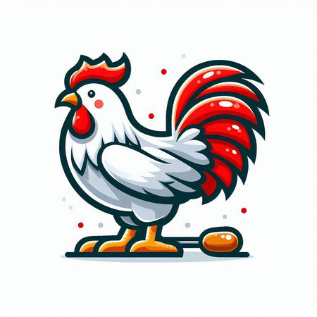 Vector illustration of a rooster in cartoon style isolated on white background.のイラスト素材