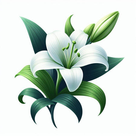 Bouquet of white lilies on a white background. Vector illustration.のイラスト素材
