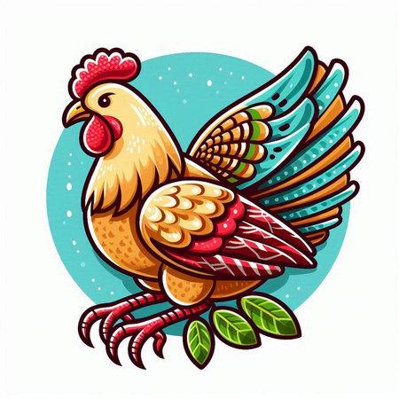 Vector illustration of a rooster with wings on a white background.のイラスト素材