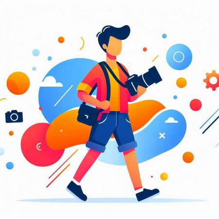 Photographer with camera. Vector illustration for your design. Flat style.のイラスト素材