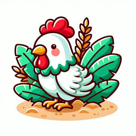 Illustration of a rooster on a farm. Vector illustration.のイラスト素材