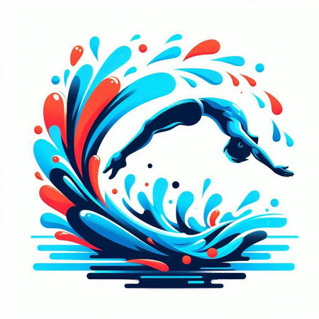 swimmer in water, vector illustration, isolated on a white backgroundのイラスト素材