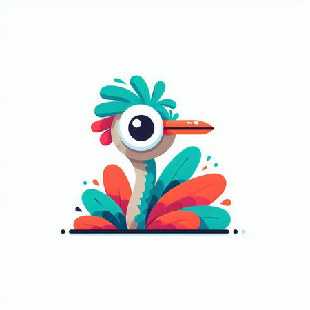 Cute funny ostrich. Vector illustration in flat cartoon style.のイラスト素材