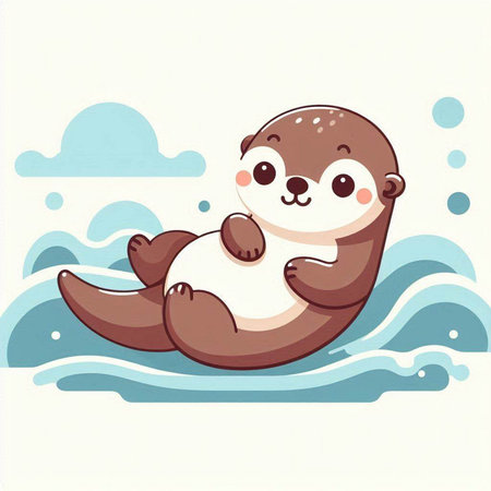 Cute baby otter on the water. Vector illustration in cartoon style.のイラスト素材