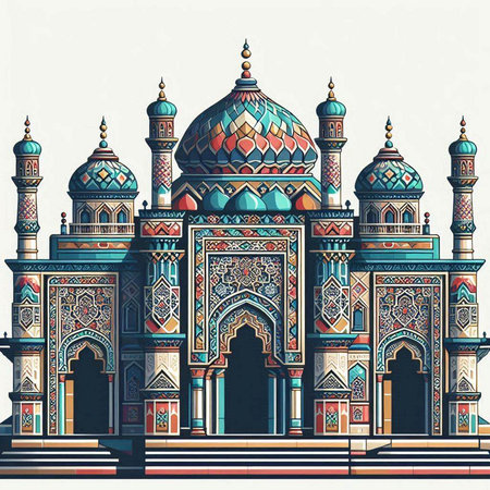 Vector illustration of the Taj Mahal in Agra, Uttar Pradesh, Indiaのイラスト素材