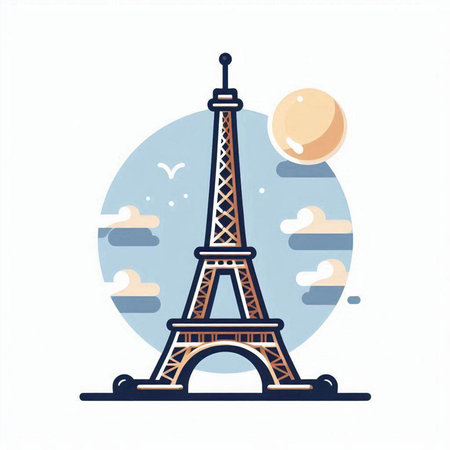 Eiffel Tower, Paris, France. Vector illustration in flat styleのイラスト素材