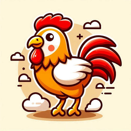 Cute rooster cartoon vector illustration. Cute cartoon rooster character.のイラスト素材