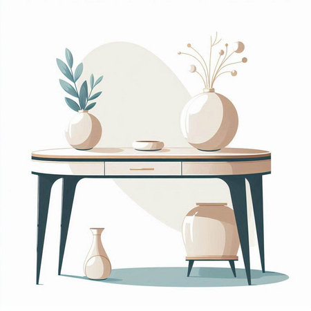 Vase on the table. Vector illustration of a modern interior.のイラスト素材
