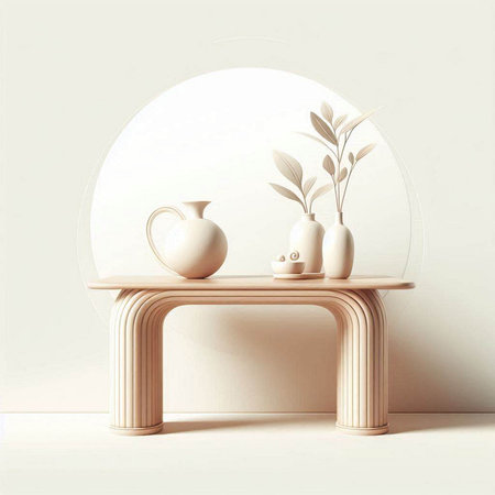 Vintage table with vases and plants. 3d render.のイラスト素材