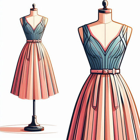 Women's evening dress on a mannequin. Vector illustration.のイラスト素材