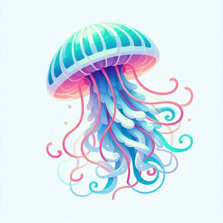 Colorful jellyfish isolated on white background. Hand drawn vector illustration.のイラスト素材