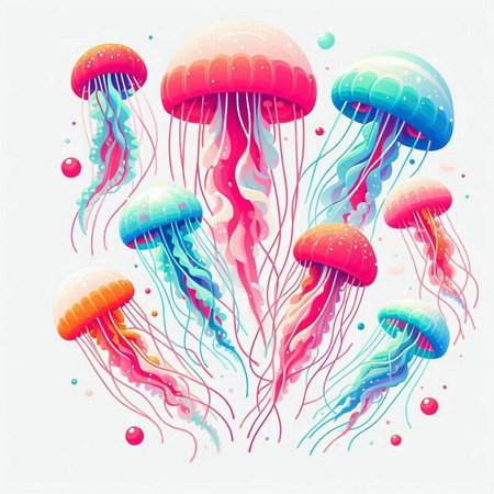 Jellyfishes in the ocean. Vector illustration for your designのイラスト素材