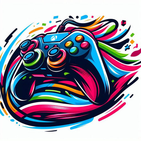 Gamepad with colorful abstract background. Vector illustration. Eps 10.のイラスト素材