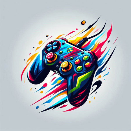 Gamepad on colorful fire background. Vector illustration. Eps 10.のイラスト素材