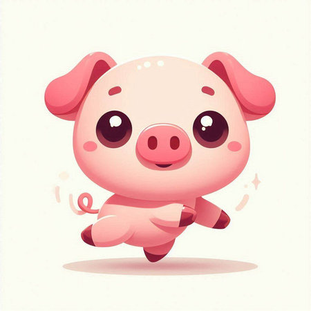 Cute cartoon pig running on white background. Vector illustration of a funny pig.のイラスト素材